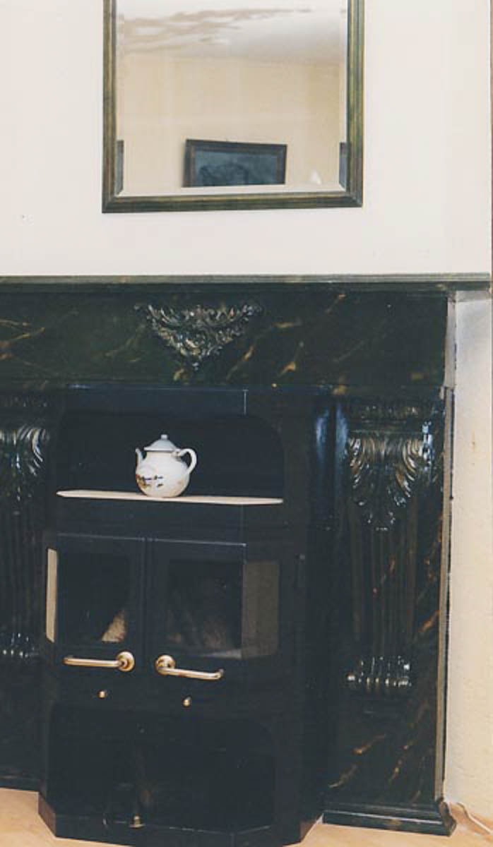 gipsen schouw gemarmerd in Vert le mer.   zeegroen 